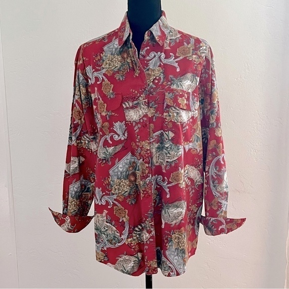 Vintage Hunt Club Red Botanical & Animal Print Button Down - Picture 1 of 9